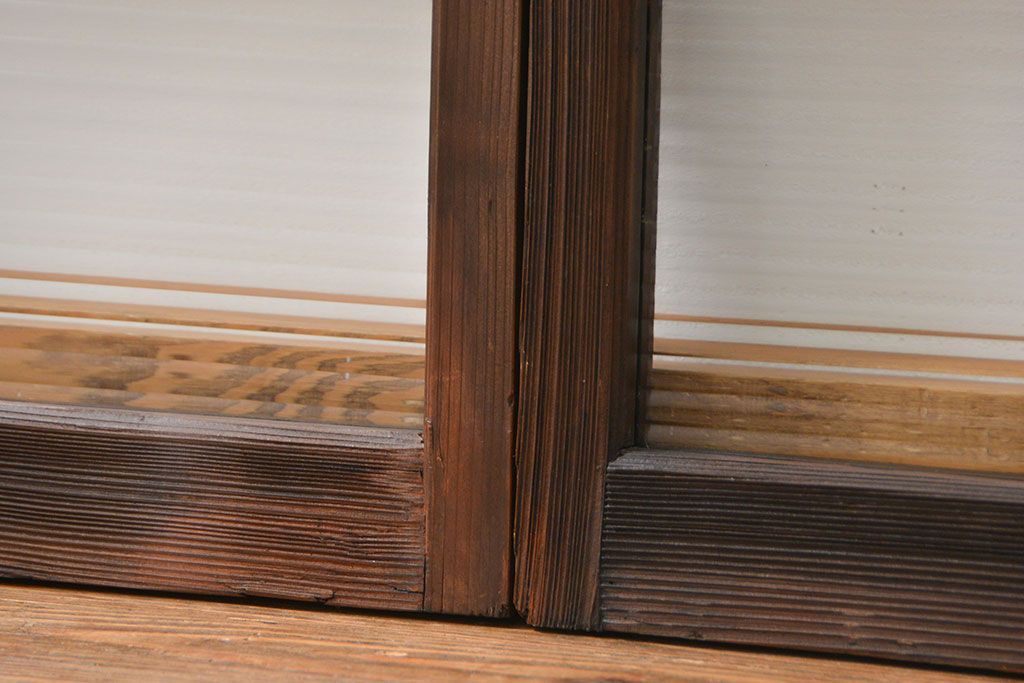 アンティーク 古い木の変り型ガラス窓　2枚セット　(ガラス戸、引き戸)