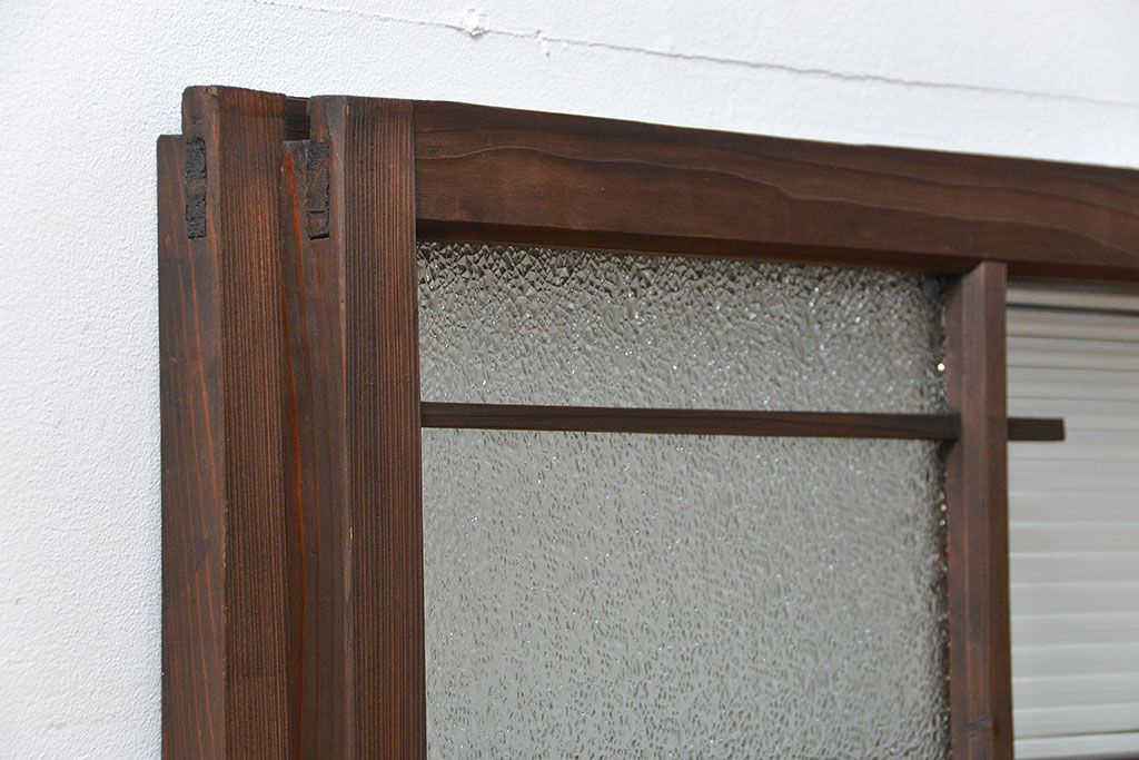 アンティーク 古い木の変り型ガラス窓　2枚セット　(ガラス戸、引き戸)