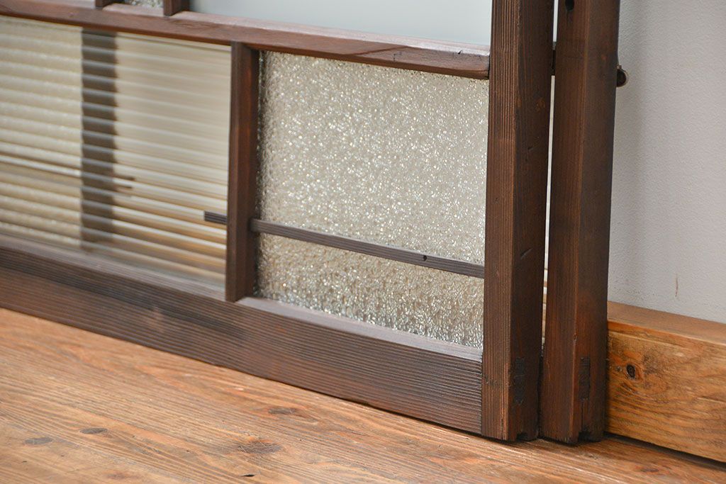 アンティーク 古い木の変り型ガラス窓　2枚セット　(ガラス戸、引き戸)