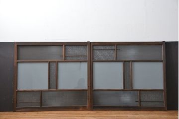 アンティーク 古い木の変り型ガラス窓　2枚セット　(ガラス戸、引き戸)