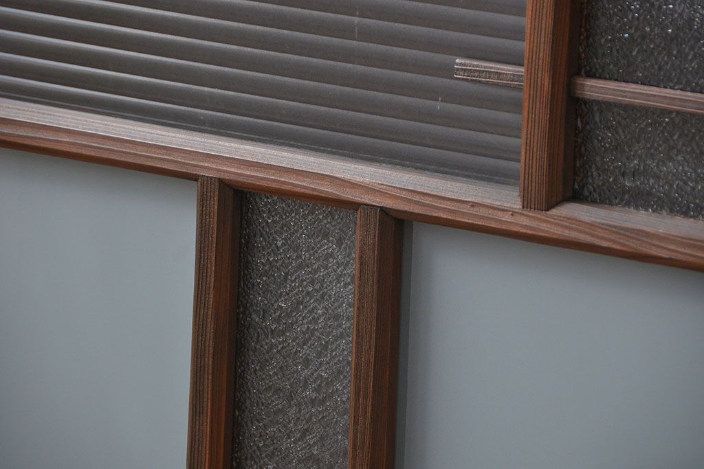 アンティーク 古い木の変り型ガラス窓　2枚セット　(ガラス戸、引き戸)