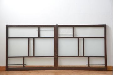 アンティーク 古い木の変り型ガラス窓　2枚セット　(ガラス戸、引き戸)