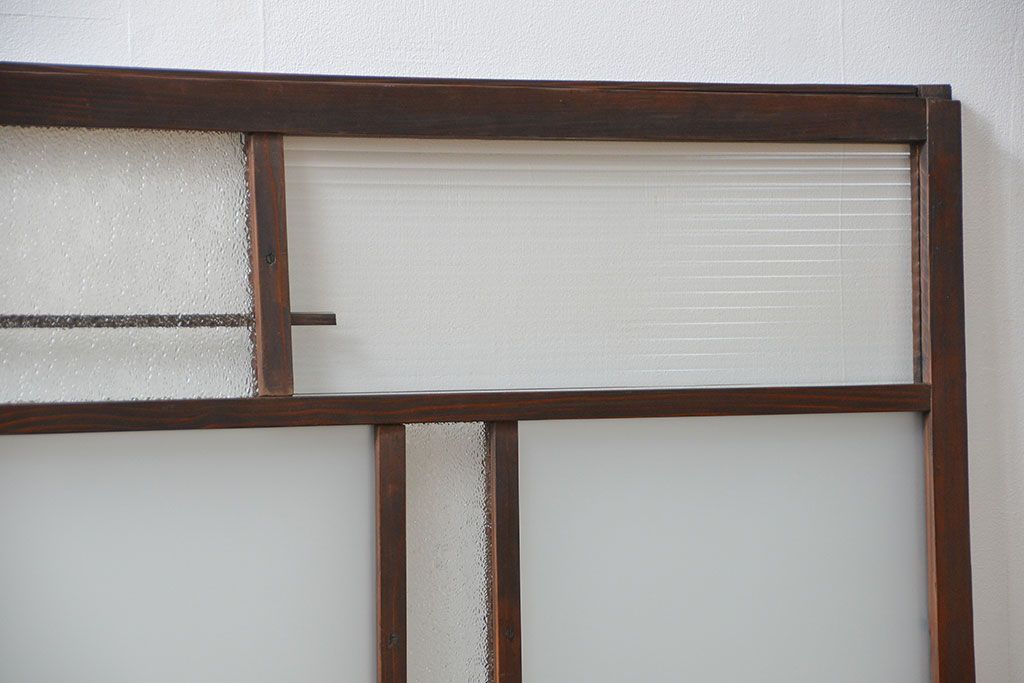 アンティーク 古い木の変り型ガラス窓　2枚セット　(ガラス戸、引き戸)