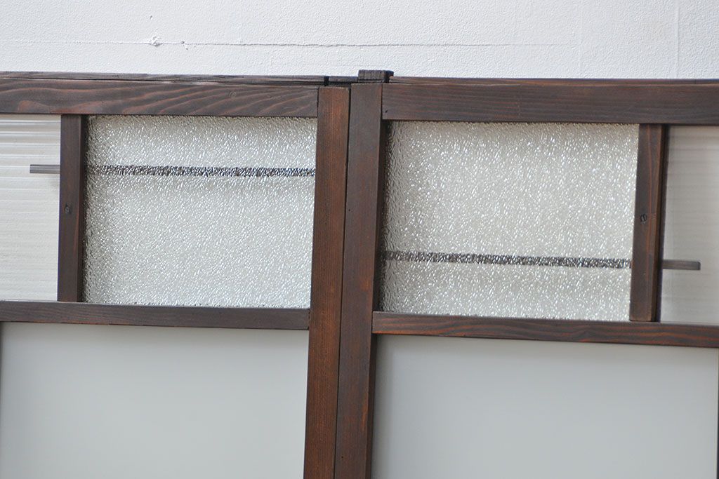 アンティーク 古い木の変り型ガラス窓　2枚セット　(ガラス戸、引き戸)