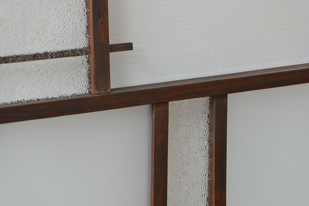 アンティーク 古い木の変り型ガラス窓　2枚セット　(ガラス戸、引き戸)