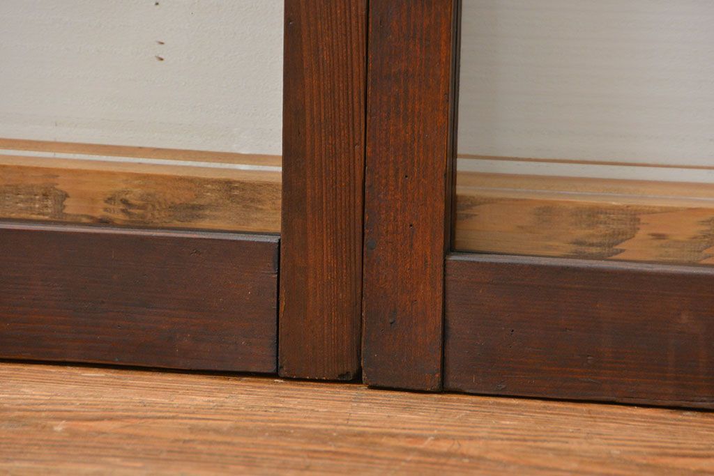 アンティーク 古い木の変り型ガラス窓　2枚セット　(ガラス戸、引き戸)