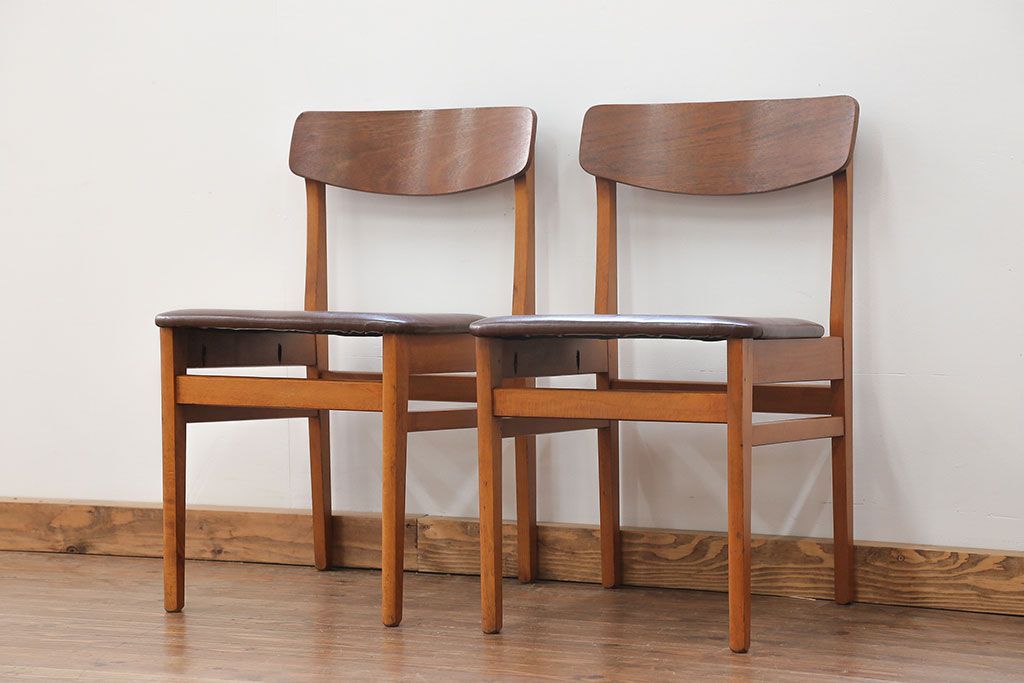 北欧家具 シンプルなデザイン　北欧ビンテージチェア2脚セット(2)(ミッドセンチュリー、椅子、イス)