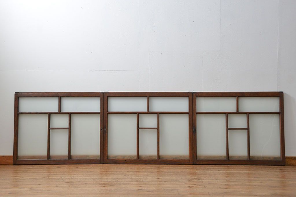 昭和レトロ　シンプルなすりガラス窓3枚セット(ガラス戸・引き戸)