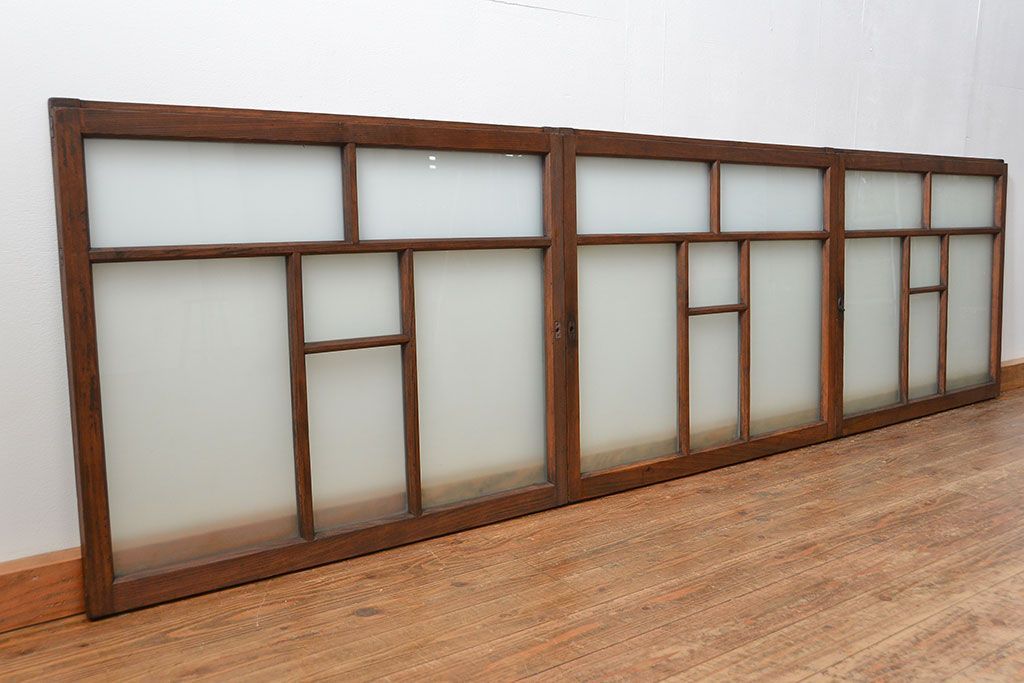 昭和レトロ】木製窓 レトロ 木扉 スリガラス 小窓 アンティーク