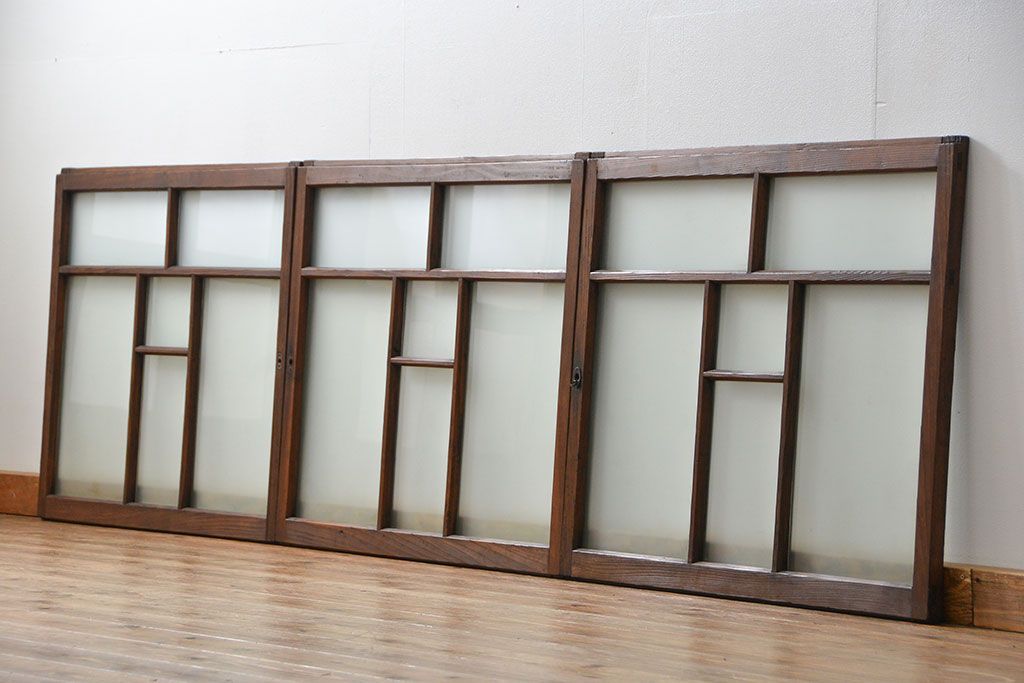 昭和レトロ　シンプルなすりガラス窓3枚セット(ガラス戸・引き戸)