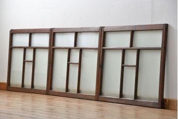 昭和レトロ　シンプルなすりガラス窓3枚セット(ガラス戸・引き戸)