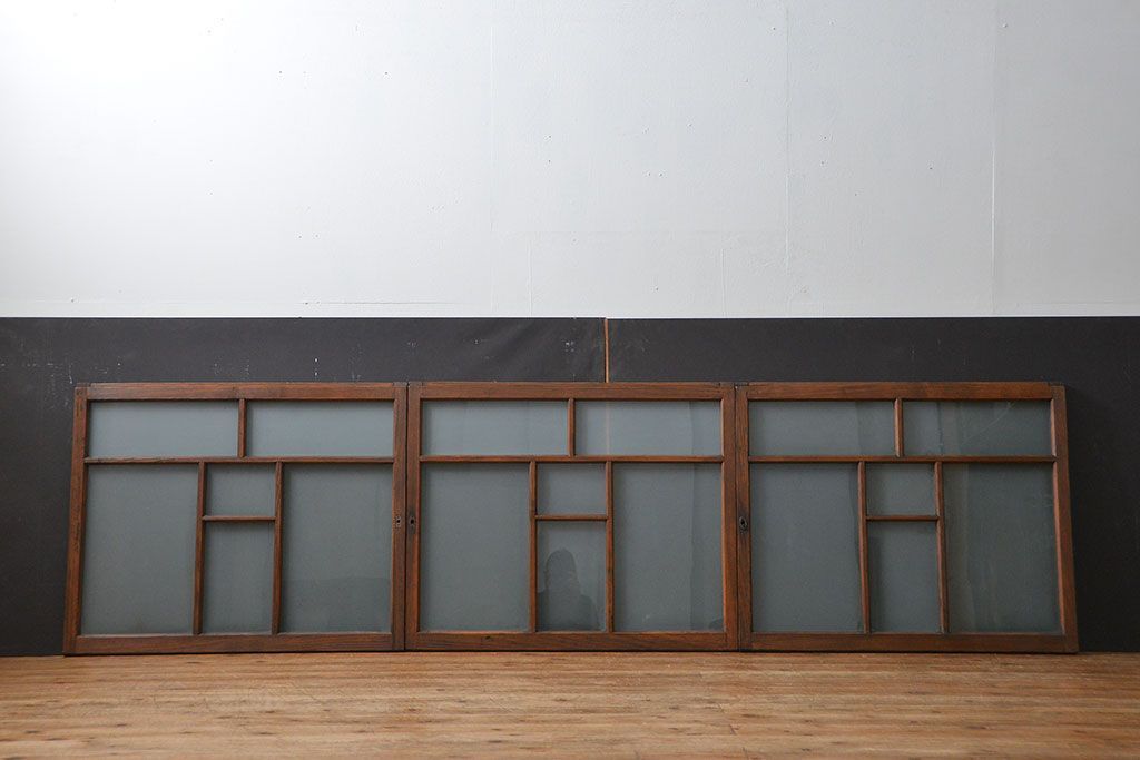 昭和レトロ　シンプルなすりガラス窓3枚セット(ガラス戸・引き戸)