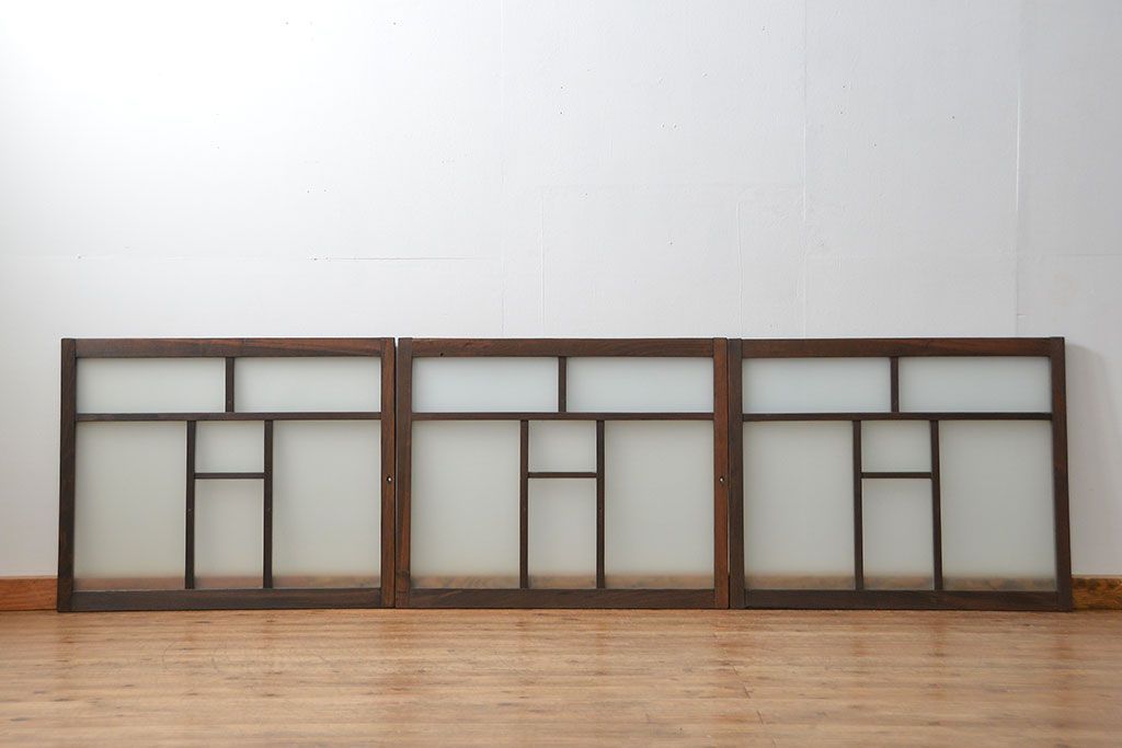 昭和レトロ　シンプルなすりガラス窓3枚セット(ガラス戸・引き戸)