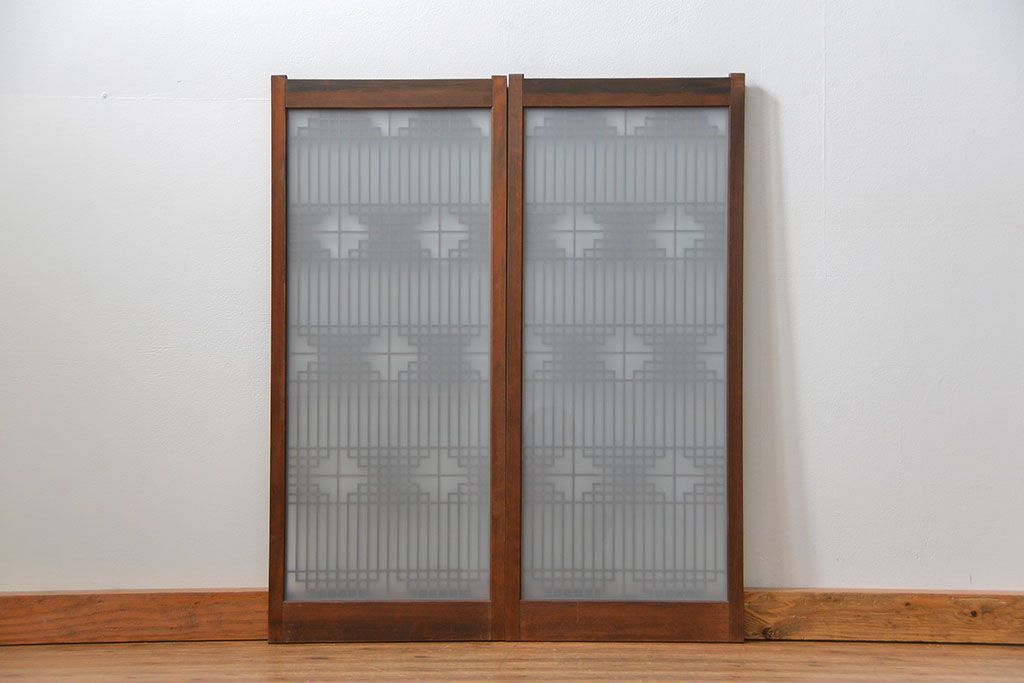 アンティーク 細かな細工の書院戸2枚セット(引き戸、ガラス戸)