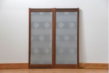 アンティーク 細かな細工の書院戸2枚セット(引き戸、ガラス戸)