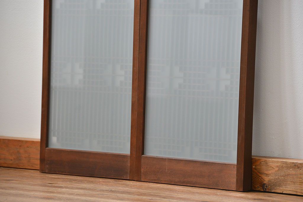 アンティーク 細かな細工の書院戸2枚セット(引き戸、ガラス戸)