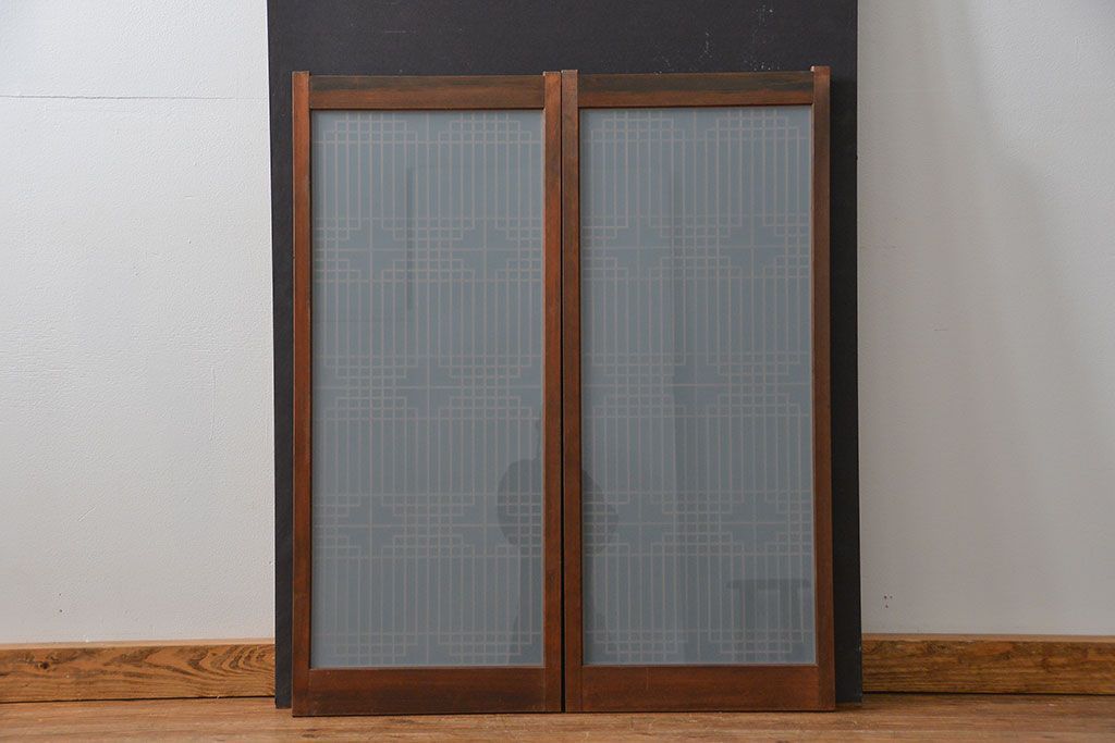 アンティーク 細かな細工の書院戸2枚セット(引き戸、ガラス戸)