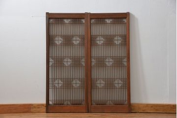 アンティーク 細かな細工の書院戸2枚セット(引き戸、ガラス戸)