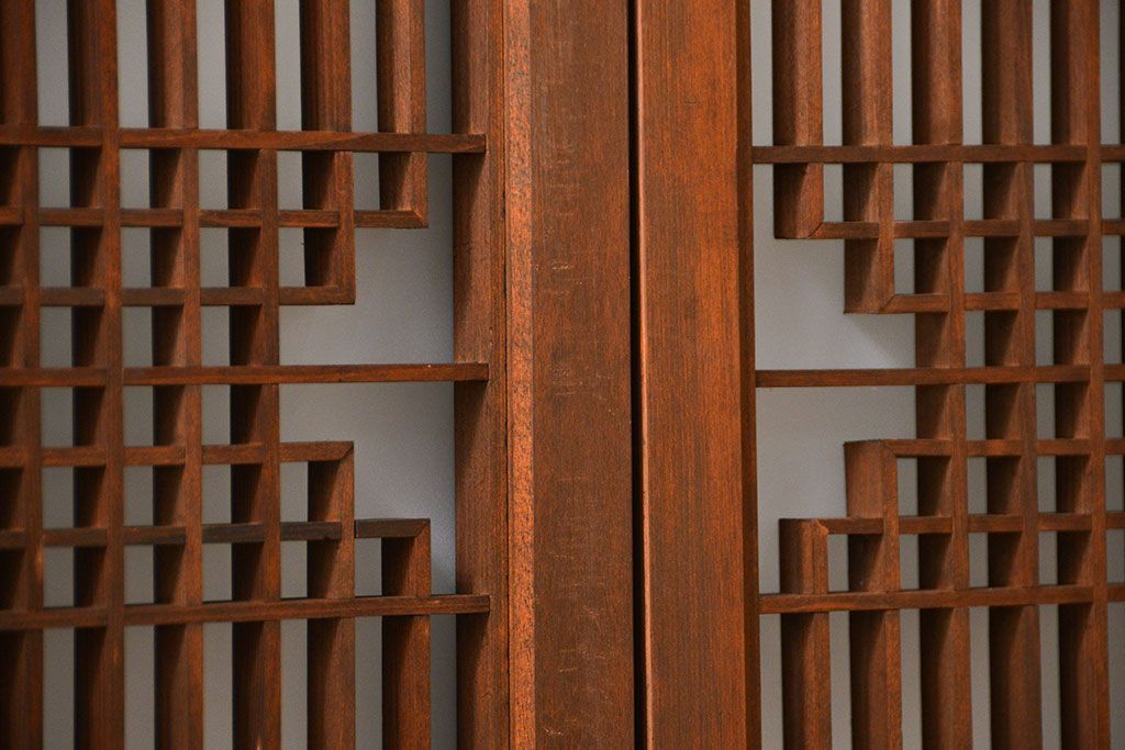 アンティーク 細かな細工の書院戸2枚セット(引き戸、ガラス戸)