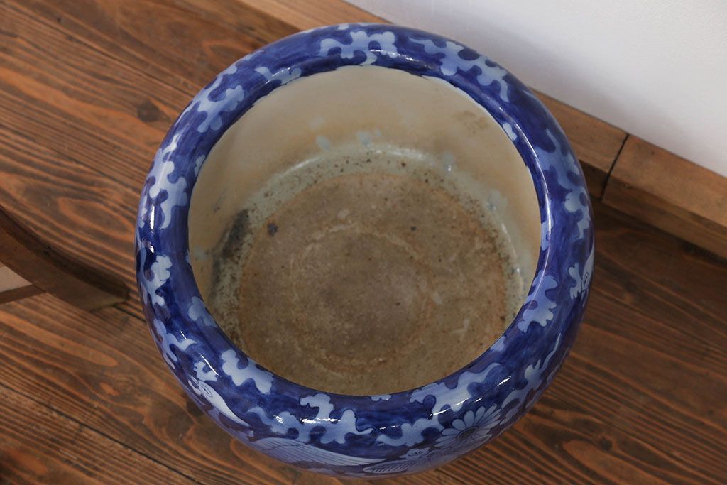 アンティーク雑貨　古民具・骨董 明治〜大正 鳳凰の図 瀬戸火鉢