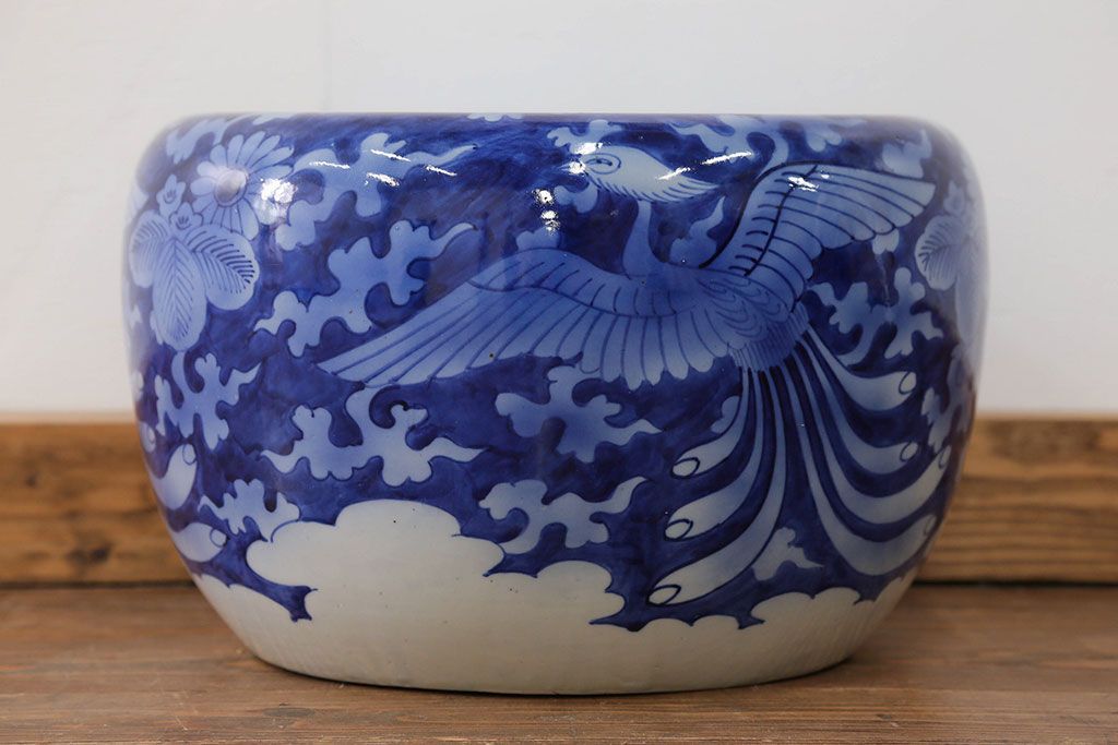 アンティーク雑貨　古民具・骨董 明治〜大正 鳳凰の図 瀬戸火鉢