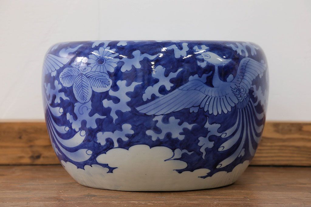 アンティーク雑貨　古民具・骨董 明治〜大正 鳳凰の図 瀬戸火鉢