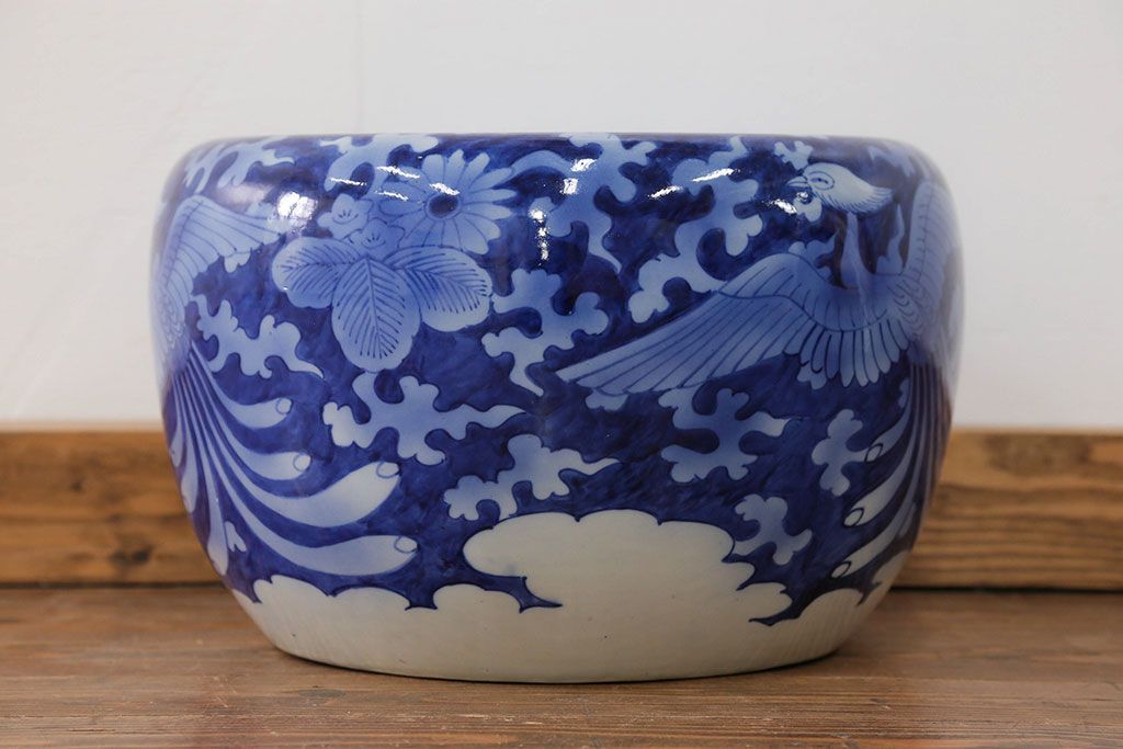 アンティーク雑貨　古民具・骨董 明治〜大正 鳳凰の図 瀬戸火鉢