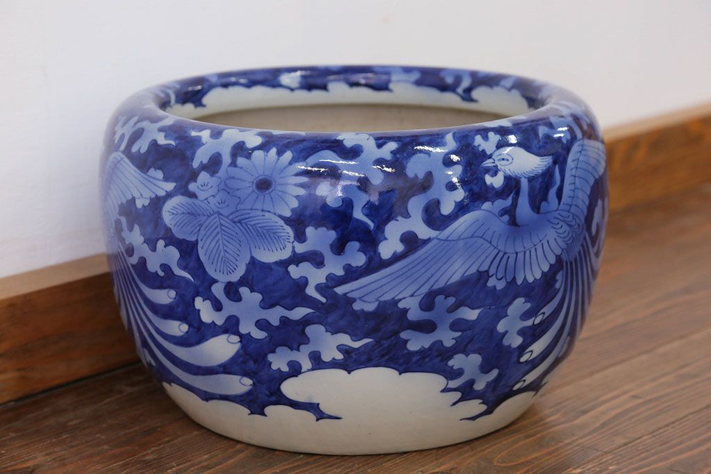 アンティーク雑貨　古民具・骨董 明治〜大正 鳳凰の図 瀬戸火鉢
