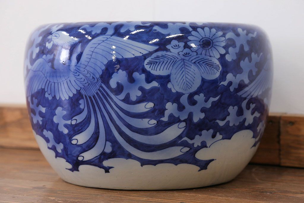 アンティーク雑貨　古民具・骨董 明治〜大正 鳳凰の図 瀬戸火鉢