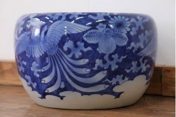 アンティーク雑貨　古民具・骨董 明治〜大正 鳳凰の図 瀬戸火鉢