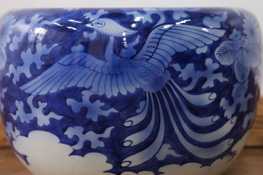 アンティーク雑貨　古民具・骨董 明治〜大正 鳳凰の図 瀬戸火鉢