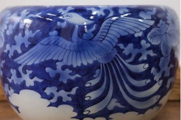 アンティーク雑貨　古民具・骨董 明治〜大正 鳳凰の図 瀬戸火鉢