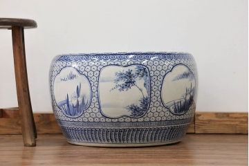 アンティーク雑貨　古民具・骨董 大振り!窓絵山水図 瀬戸火鉢