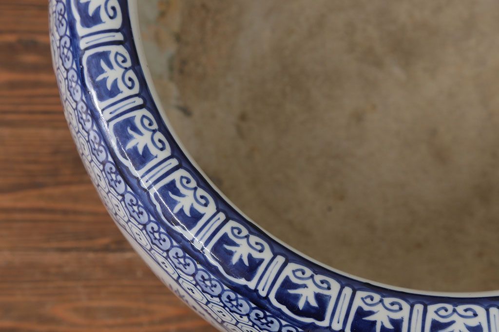 アンティーク雑貨　古民具・骨董 大振り!窓絵山水図 瀬戸火鉢