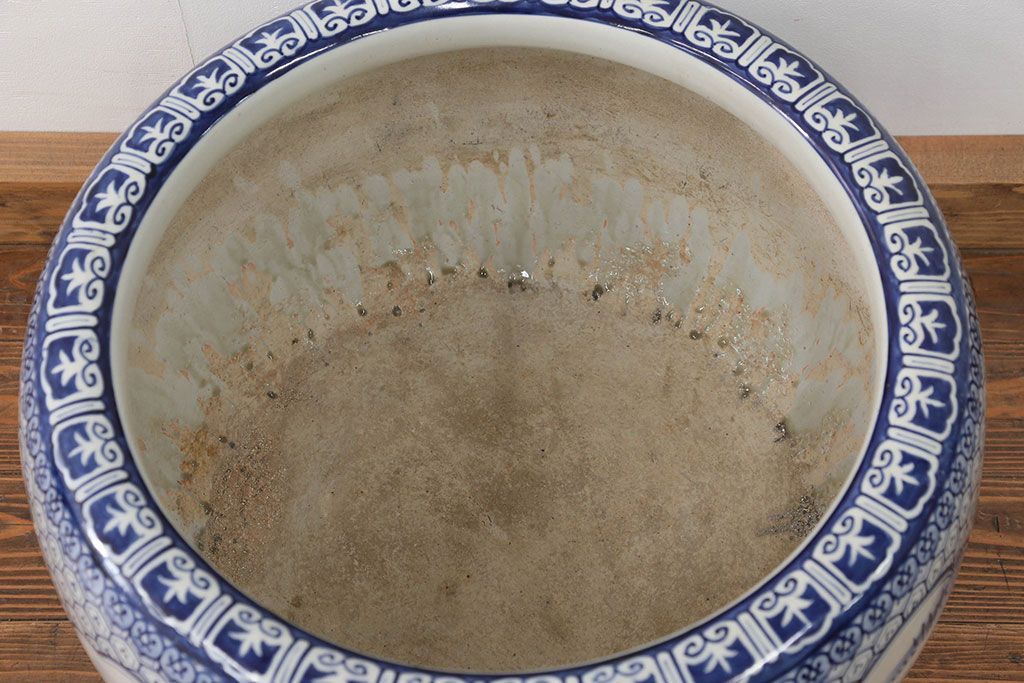 アンティーク雑貨　古民具・骨董 大振り!窓絵山水図 瀬戸火鉢