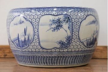 アンティーク雑貨　古民具・骨董 大振り!窓絵山水図 瀬戸火鉢