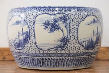 アンティーク雑貨　古民具・骨董 大振り!窓絵山水図 瀬戸火鉢