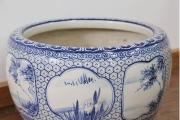 アンティーク雑貨　古民具・骨董 大振り!窓絵山水図 瀬戸火鉢