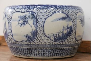 アンティーク雑貨　古民具・骨董 大振り!窓絵山水図 瀬戸火鉢