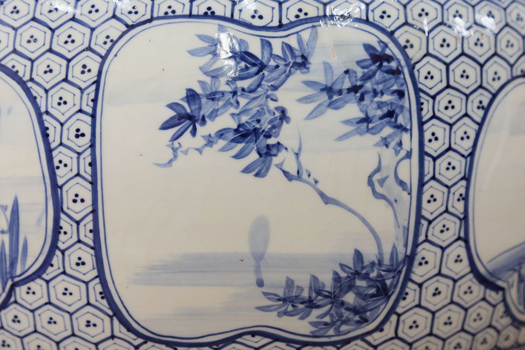 アンティーク雑貨　古民具・骨董 大振り!窓絵山水図 瀬戸火鉢