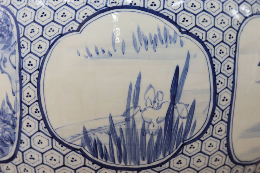 アンティーク雑貨　古民具・骨董 大振り!窓絵山水図 瀬戸火鉢