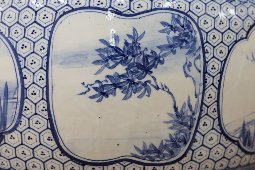 アンティーク雑貨　古民具・骨董 大振り!窓絵山水図 瀬戸火鉢