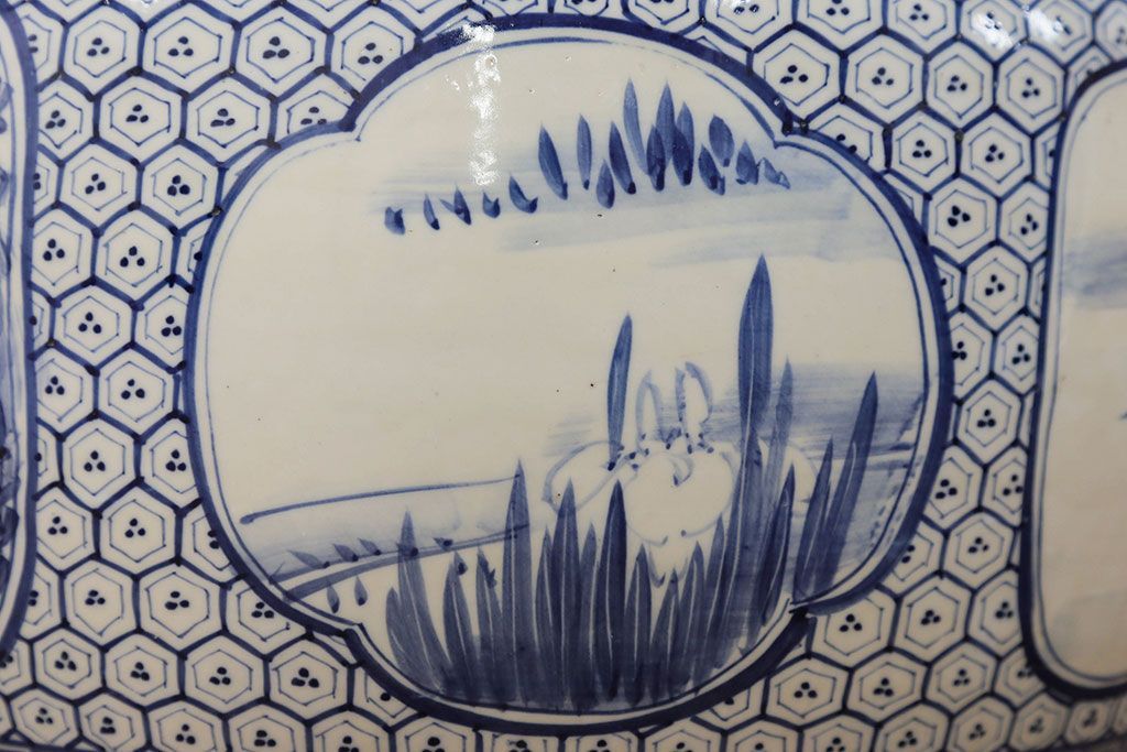 アンティーク雑貨　古民具・骨董 大振り!窓絵山水図 瀬戸火鉢