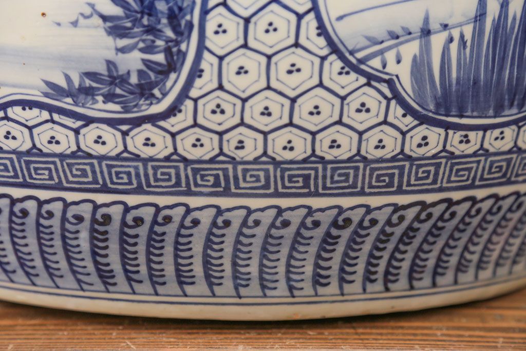 アンティーク雑貨　古民具・骨董 大振り!窓絵山水図 瀬戸火鉢