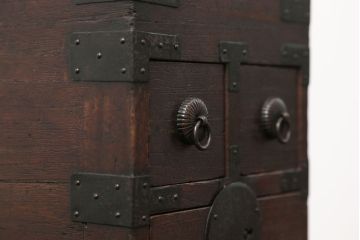 アンティーク雑貨　古民具・骨董 古い桐材の金具の立派な硯箱(小引き出し)