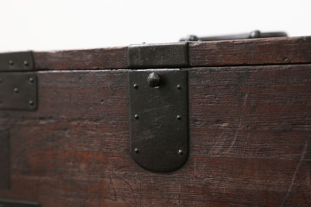 アンティーク雑貨　古民具・骨董 古い桐材の金具の立派な硯箱(小引き出し)