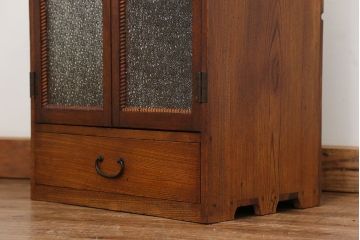 アンティーク家具　アンティーク 古い栓材の小さなダイヤガラス本箱(2) (収納棚)