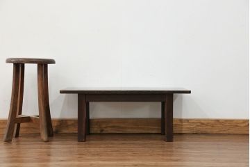 アンティーク家具　古民具・骨董 総欅材 天板一枚板のシンプルな文机(テーブル)
