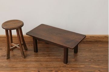 アンティーク家具　古民具・骨董 総欅材 天板一枚板のシンプルな文机(テーブル)