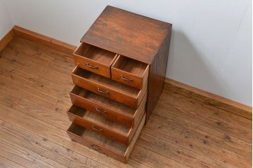 アンティーク家具　アンティーク 古い木のシンプルな6杯小引き出し(ドロワー、チェスト)